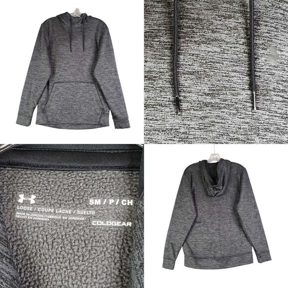 Under Armour UA Hoodie Mens Size S Small Logo Sweatshirt Gray Cotton Coldgear - Picture 1 of 8
